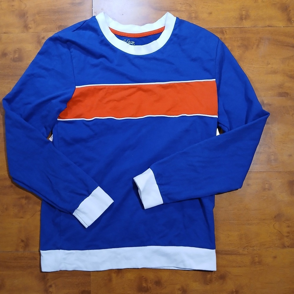 City Streets Sweatshirt Mens Small Blue Orange White Excellent Colorblock Top